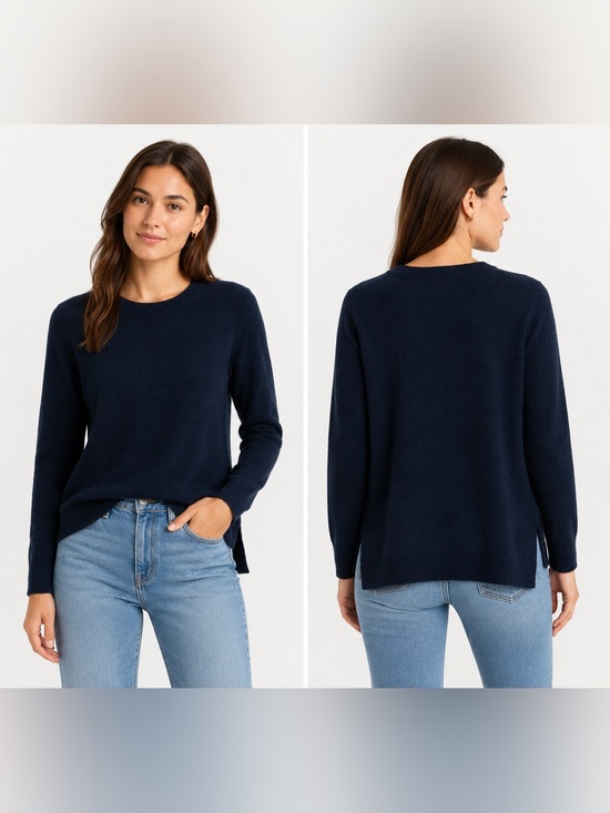 J. Crew Sweaters - J.Crew 100% Cashmere Crewneck Sweater Navy Blue Cozy Side Slit Size Medium M